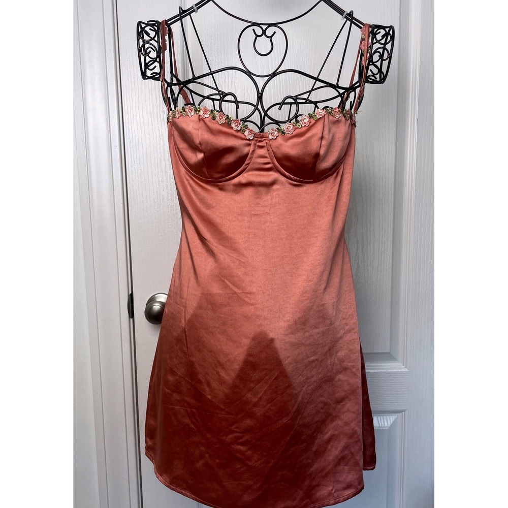 Princess Polly Pink Satin Floral Mini Slip Dress Coquette Corset Sz 6 Boudoir